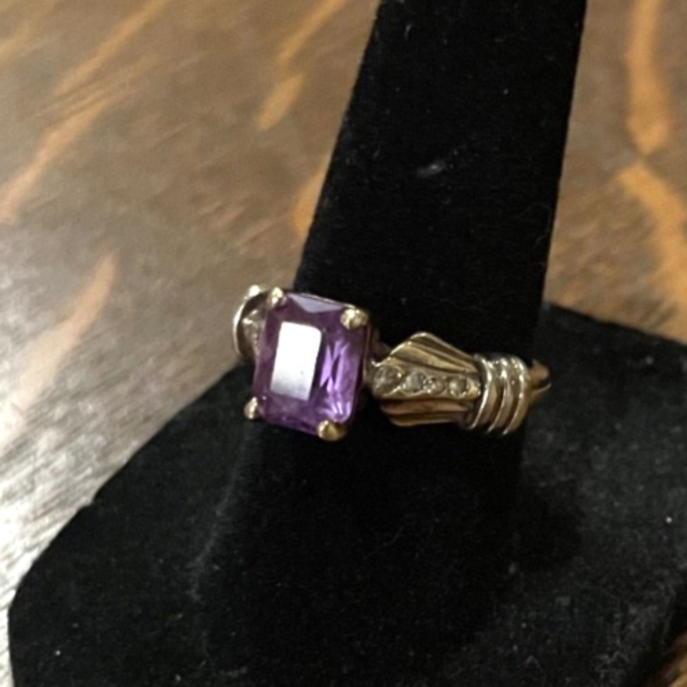 Vintage 14k Gold Amethyst Ring with diamond accents 5.69g Size 6.5 - Picture 8 of 13